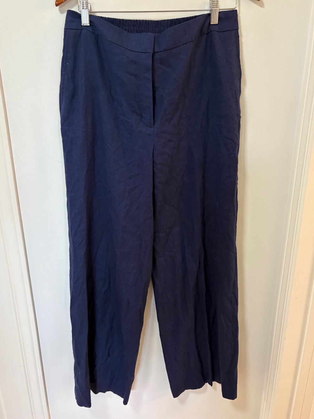 Halston Pants Womens 8 Navy Blue Linen Blend Pockets Office Business Preppy